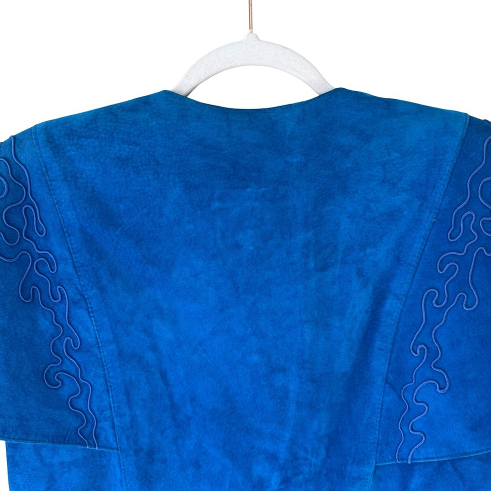 Danier Vintage 80s 90s Women's Vibrant Blue Faux Suede Blazer Size L Boho - Picture 13 of 14